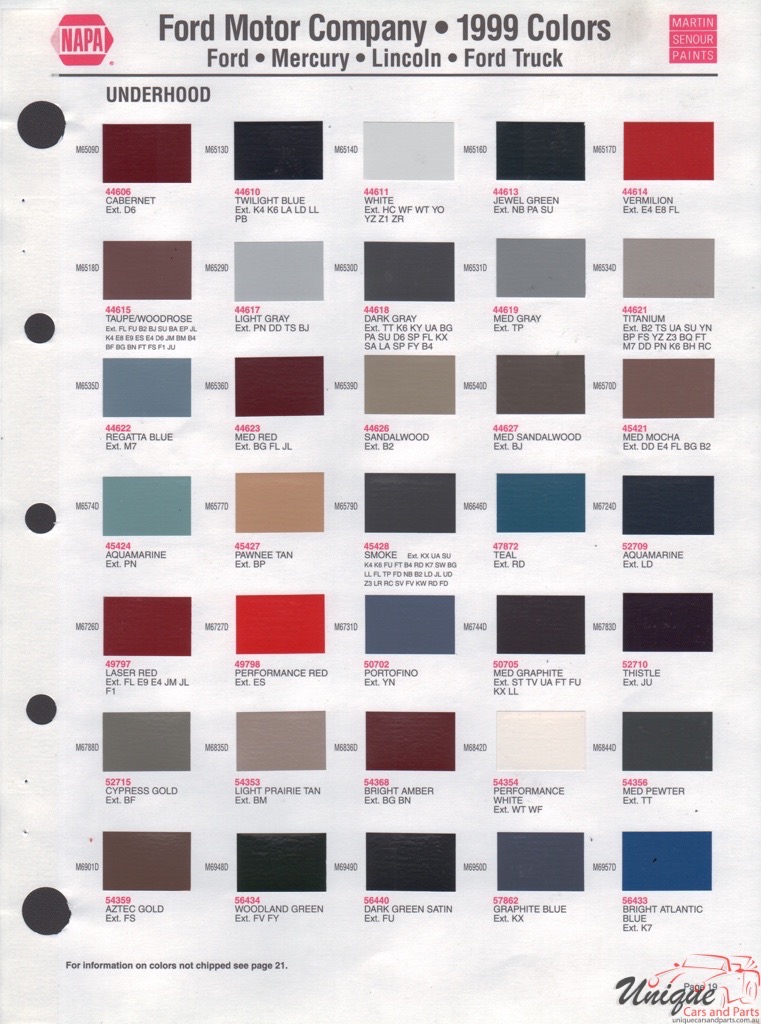 1999 Ford Paint Charts Sherwin-Williams 5